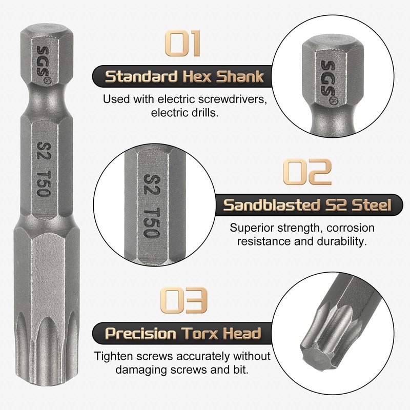 HARFINGTON T50 Torx Head Screwdriver Bit 1/4" Hex Shank 2"