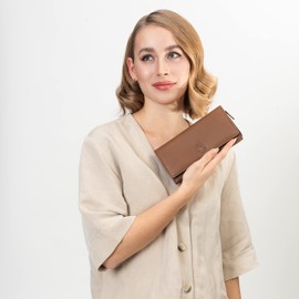 FARMHOOD Nashville Women's Large Leather Wallet | Many Compartments & RFID Protection | Wallet Landscape Format 19.5 cm, brown, Casual