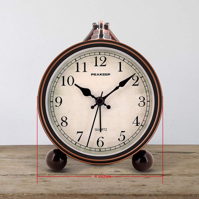 Peakeep 4" Small Battery Operated Antique Retro Analog Alarm Clock