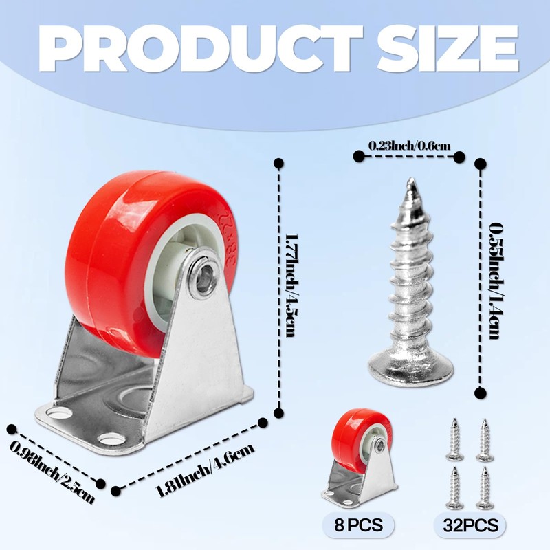 8 Pcs 1.5 Inch Non Swivel Casters,No-Swivel Hard Rubber Caster