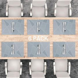 LAPONO Table Mats Set of 6, 45 x 30cm Large Rectangle Place Mats PVC Table Placemats Washable Non-slip Heat Resistant Placemats for Kitchen Dinning Restaurant outdoor garden Hotel (Grey)