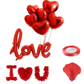 Jwssor 18 inch Heart Shape Foil Balloons,32inch Red Love Foil Balloons,500pcs Rose Petals for Valentines Day,Wedding,Engagement,Anniversary Decoration