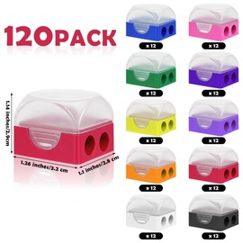 Aodaer 120 Pieces Pencil Sharpener Manual Dual Holes Pencil Sharpeners with Lid Handheld Colored Pencil Sharpeners Bulk for Classroom School Office Home
