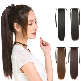 Wig, Long, Straight, Suitable for Natural Hair; Extensions; Point Wig; Long; Straight Hair (Dark Brown, 19.7 inches (50 cm)