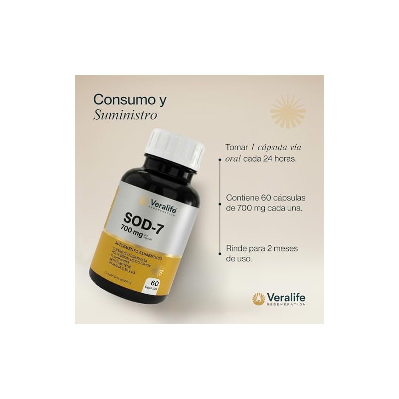 Veralife Sod Superóxido Dismutasa Glutation Nac Polypodium Vitaminas Cápsulas 700mg