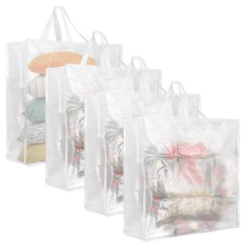 TOLIDA 4 Packs Square Wreath Storage Bags with White Handles - Translucent Moving Bags for Christmas Wreath Garlands, Home Zipper Storage Carry Bags for Quilts, Pillows, Duvets, clothes, etc.