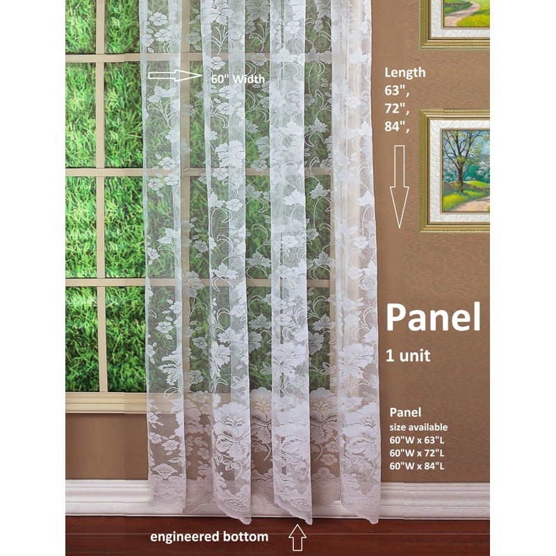 Today's Curtain Floral Vine Lace Panel 72", White, 60W x