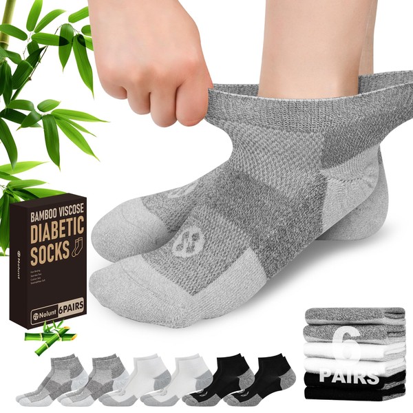 Nolunt Diabetic Socks for Men,6 Pairs Low Cut Diabetic Neuropathy