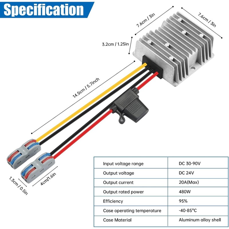 Mzhou 30-90V to 24V 20A 480W DC-DC Buck Converter Voltage