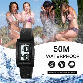 findtime Digital Watch Women's Watch Digital Watch Women's Waterproof Watches Women's Wristwatches with Soft Rubber Strap and Large Number Display, darkblue, Strap.