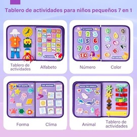 Juguetes Montessori, Tablero Montessori 7 En 1,Actividad Educativa Sensorial Board de Habilidades Motoras Finas,Tablero Sensorial para Juguetes de Via