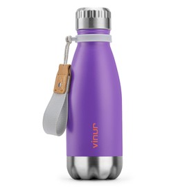 VINUR Kids Water Bottle-9 oz Stainless Steel Double Wall Vacuum Insulated Water Bottle for School-Cola Shape Flask with Carry Rope(Purple)