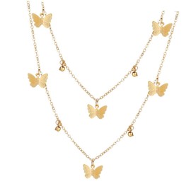 Healeved Butterfly Necklace Minimalist Alloy Butterfly Pendant Choker for Women Double Layer Neck Chain Fashion Jewelry for Girls