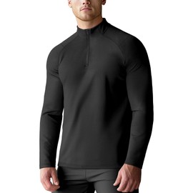 Zengjo 1/4 Zip Pullover Mens Athletic(Black,L)