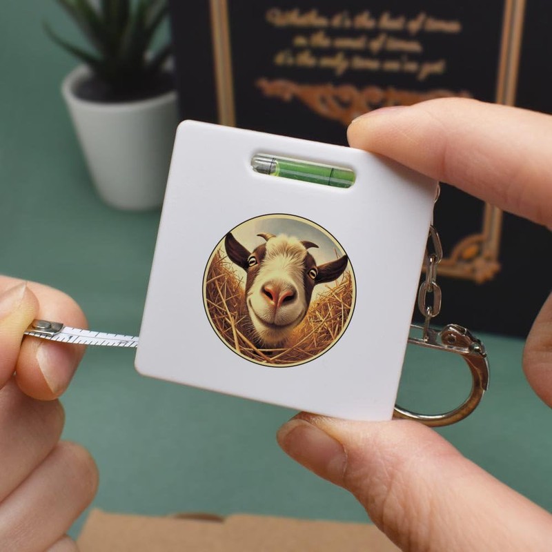 'Smiling Goat' Keyring Tape Measure/Spirit Level Tool (KM00041693)