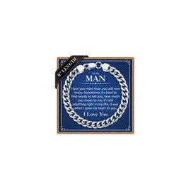 IEFLIFE Gifts for Men Bracelet - Bracelet Gifts for Men Husband from Wife, Anniversary Birthday Gift for Man, 8mm Silver Stainless Steel Cuban Link Chain Bracelets Gift for Man Him Jewelry