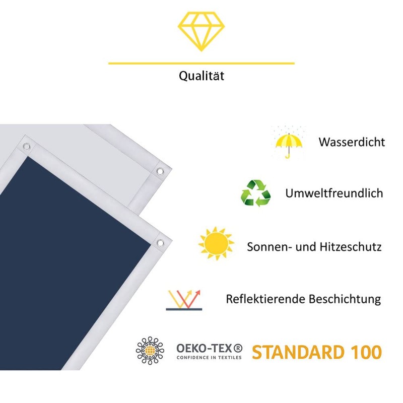 Eurohome 100% Blackout Skylight Roller Blind, No Drilling, Sun Protection,