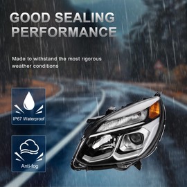 KUIPERAUTO Left Projector Headlight Assembly Compatible for 2016 2017 Chevy Equinox Clear Len/Chrome Housing/Amber Reflector Front Lamp Driver Side(Set of 2) #GM2503424