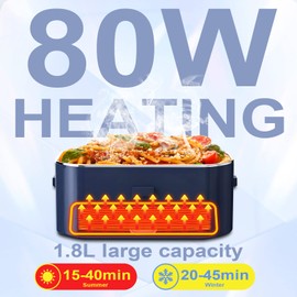 Andvon 80W Fast Heating Electric Lunch Box for Men-1.8L Large-Capacity Portable Food Heater For Adults-Leakproof 3-In-1 Heated Food Warmer For Car/Work With SS Fork&Spoon and Carry Bag
