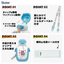 Skater Bottle with Straw 530ml Straw Bottle One-Push Children's Doraemon Line Design Sanrio PDSH6DX-A