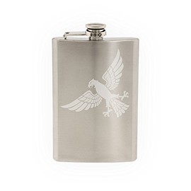 Heraldic Symbols #8 - European Eagle Sign Family Crest - Etched 8 Oz Stainless Steel Flask