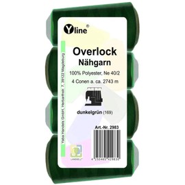 Pack of 4 spools overlock sewing thread, dark green, a. 2743 m, NE 40/2, 100% polyester, sewing thread, sewing machine thread, 2983
