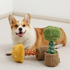 YUBONUS Dog Toy with Elastic Cotton Rope,Suitable for Medium to Large Dogs, Interactive Squeaky Dog Toys，Chew Toy Durable Plush Dog Toys，Cartoon Vegetable Shape Durable Stress Relief (Mushroom)