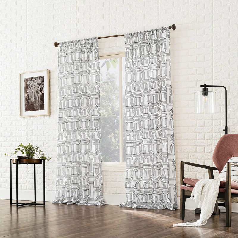 No. 918 Kaz Embroidered Retro Curves Sheer Rod Pocket Curtain