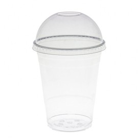 AIOS 50 x Smoothie Cups with Dome Lids Made from Stronger Gauge Recyclable PET (400ml/14oz)