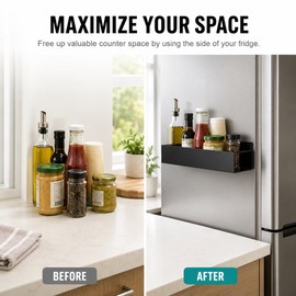 Magnetic Refrigerator Shelf, Fridge Side Spice Rack & Kitchen Organizer, Space-Saving Magnetic Storage Basket for Condiments, Bottles, Seasonings & Household Essentials