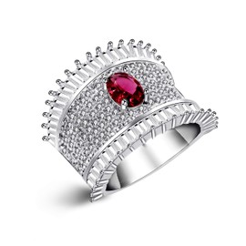 Uloveido Red CZ Ring Female Cubic Zirconia Cluster Wide Band Rings Wedding Anniversary Birthday Gift Ideas Present for Her JZ083 (Size 10)