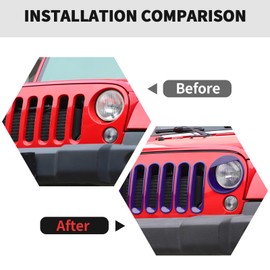 RT-TCZ Front Grille Inserts Headlight Cover Grill Bezels Trim Decoration Exterior Accessories Compatible with Jeep Wrangler JK JKU 2007-2017,Purple