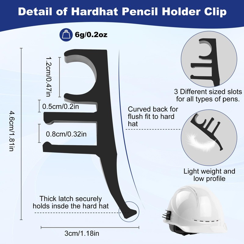 DEKELIY Hard Hat Accessory Clip Kit：3Pcs Pencil & Marker Holder