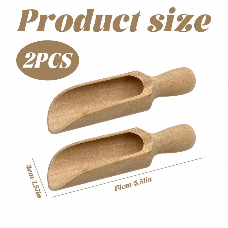 2 PCS Wooden Scoops,140mm Wood Bath Salt Scoops,Large Wooden Flour