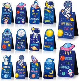 SATINIOR 36 Pcs Magnetic Bookmarks Clips Space Themed Bookmarks Moon Roaming Magnetic Book Markers Planet Rocket Assorted Page Clip for Boy Girl Kids Space Theme Party Favors, 12 Styles
