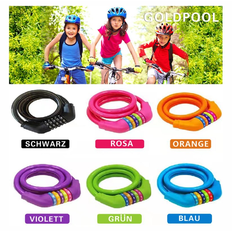 GOLDPOOL Bicycle Lock for Kids Combination Code Cable Lock Colorful