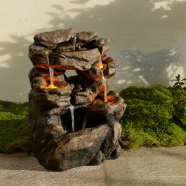 MSEONWXI Outdoor Waterfall Fountain 20.5" Tiered with LED Lights, Natural Rock Design, Weatherproof Resin – Waterfall Fountain for Garden, Patio, Yard​ 24393