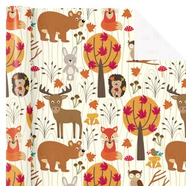WRAPAHOLIC Woodland Fall Wrapping Paper - Mini Roll - 17 Inch x 16.5 Feet - Fall Woodland Forest Animal Wrapping Paper for Autumn, Thanksgiving, Party, Holiday