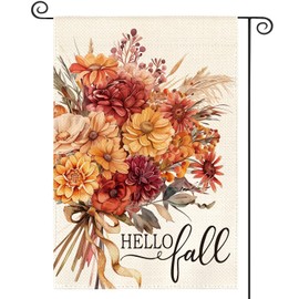 AVOIN colorlife Hello Fall Floral Garden Flag 12x18 Inch Double Sided Outside, Flowers Autumn Seasonal Welcome Yard Outdoor Flag