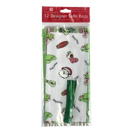 Hawaiian Designer Cello Party Favor Bags (Ho! Ho! Holiday, 4 13/16" x 9 1/2" x 2 5/8)