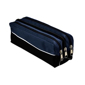 YNR Arpan Triple Pocket Zip Fabric Pencil Case Pouch - School Make-up (Black)