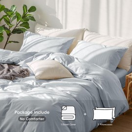 MooMee Bedding Duvet Cover Set 100% Washed Cotton Linen Like Textured Breathable Durable Soft Comfy (Cornflower Blue, Cal King)