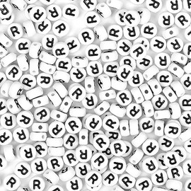 Auvoau 300Pcs Letter Beads R 4X7mm White Alphabet Beads Acrylic Round Shape Loose Beads for Name Bracelets Necklaces Key Chains DIY Jewelry Making (R)