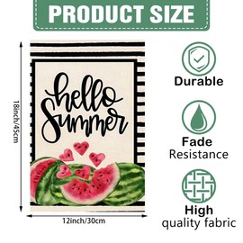 DMERBYL Hello Summer Watermelon House Flag Double Sided Black Stripes Watermelon Fruit Cool Summer Yard Flag Seasonal Holiday Outdoor Outside Decoration 12x18 Inch