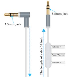 Tobysome Replacement Audio Cable Cord Wire with in-line Microphone and Control Compatible with Beats Solo Solo 2 Solo 3 Solo 4 Studio Studio 3 Pro Detox Wireless Mixr Executive Pill (White)