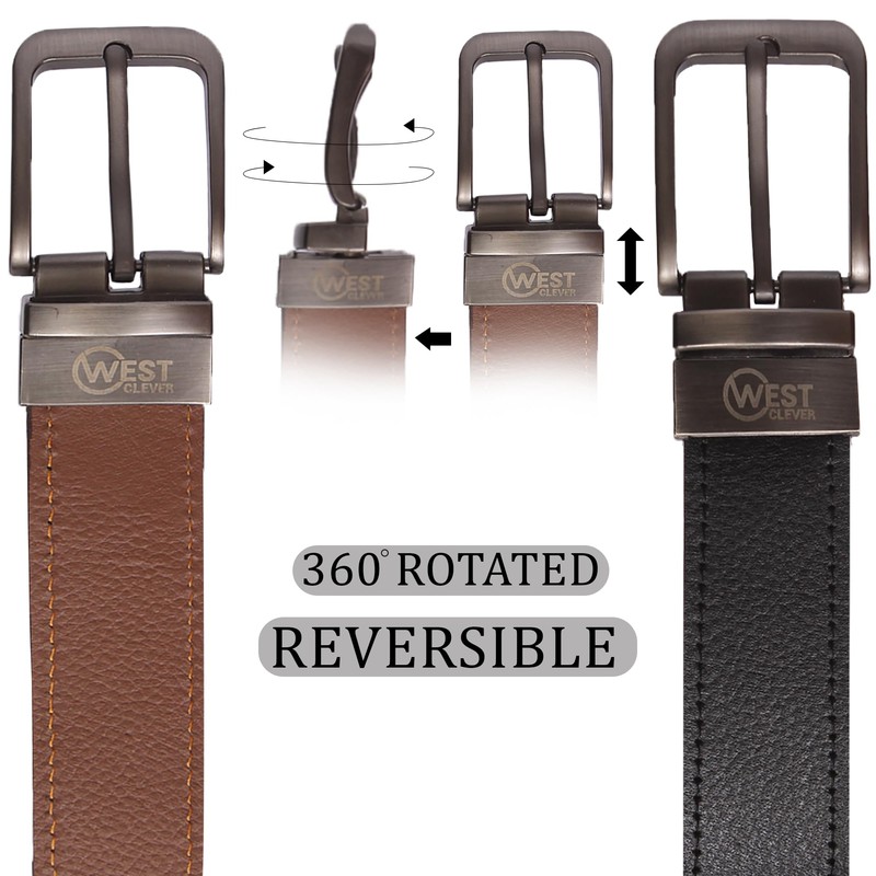 West clever Genuine Cowhide Leather Reversible Belt for Men 35mm