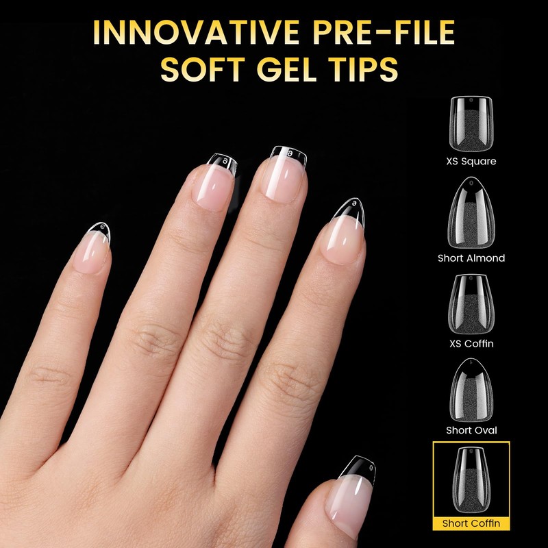 BORN PRETTY Nail Tips Short Clear Tips 288pcs Translucent Nail