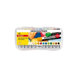 Eberhard Faber 522013 Oil Pastels in 12 Bright Colours, Shatterproof, Finger Paintable, in Plastic Box, Ideal for Smooth Surfaces
