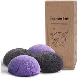 Esponjas faciales naturales Konjac para limpieza facial suave y exfoliación (2 lavanda violeta, 2 gris carbón)