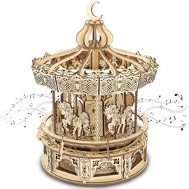 Fistone 3D Wooden Puzzle Music Box Kit, DIY Romantic Carousel Mechanical Model Building Set, Creative Wood Craft Kit for Teens and Adults, Perfect Birthday for Boys/Girls